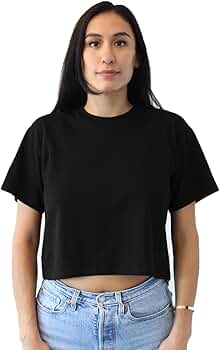 Tシャツ・カットソー Womens Cropped Small Level T-Shirt Next Level Womens Ideal Crop Tee, S, Black at Amazon Women's